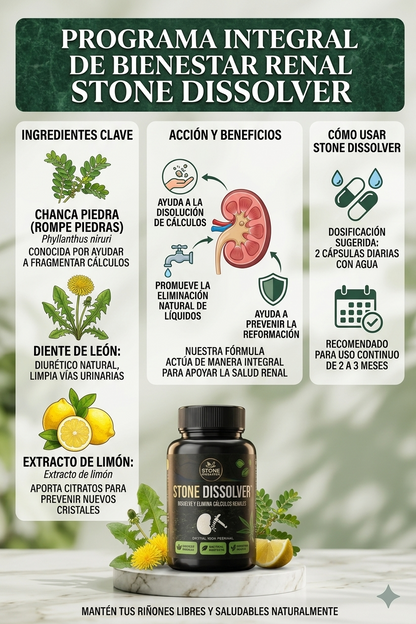 CANSADO DEL DOLOR POR CÁLCULOS RENALES? DALE A TU CUERPO EL APOYO QUE NECESITA STONE DISSOLVER