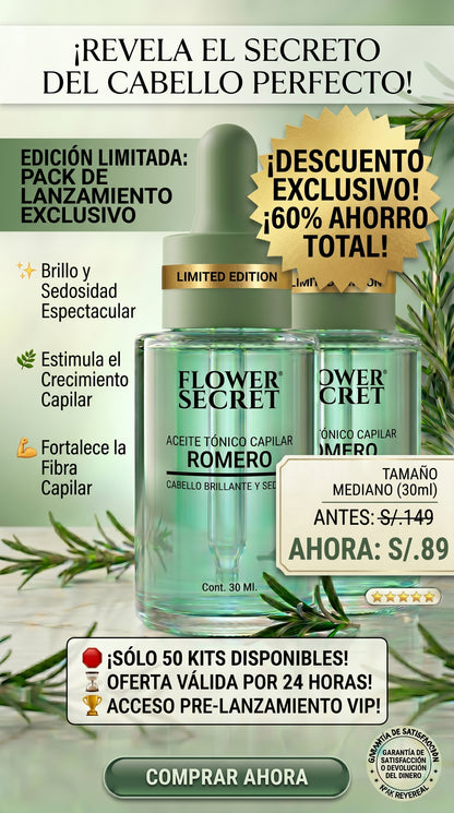 🌿✨ FLOWER SECRET ✨🌿 💇‍♀️🔥 ACEITE TÓNICO CAPILAR DE ROMERO 🔥💇‍♀️