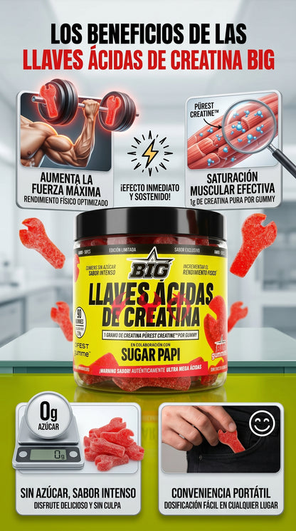 BIG LLAVES ÁCIDAS DE CREATINA Monohidrato | Rendimiento y Energía | 90 Gummies (Sabor Ácido)
