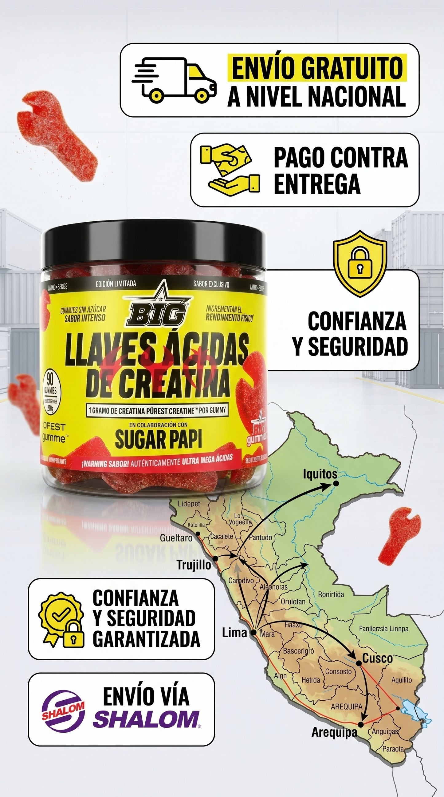 BIG LLAVES ÁCIDAS DE CREATINA Monohidrato | Rendimiento y Energía | 90 Gummies (Sabor Ácido)