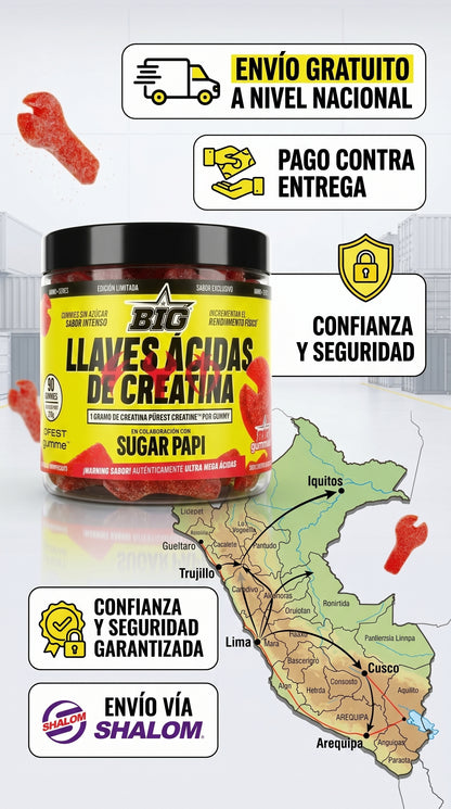 BIG LLAVES ÁCIDAS DE CREATINA Monohidrato | Rendimiento y Energía | 90 Gummies (Sabor Ácido)