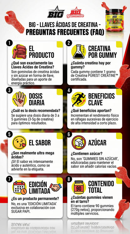 BIG LLAVES ÁCIDAS DE CREATINA Monohidrato | Rendimiento y Energía | 90 Gummies (Sabor Ácido)