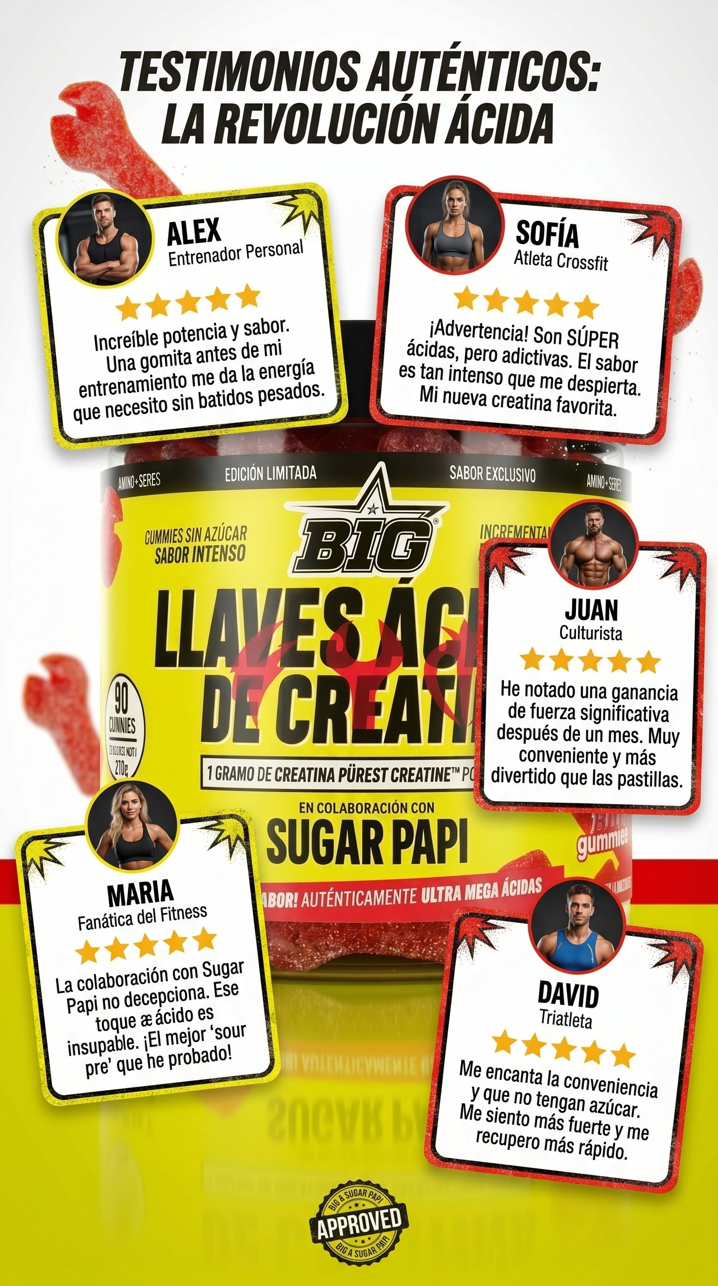 BIG LLAVES ÁCIDAS DE CREATINA Monohidrato | Rendimiento y Energía | 90 Gummies (Sabor Ácido)