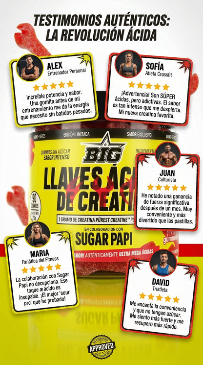 BIG LLAVES ÁCIDAS DE CREATINA Monohidrato | Rendimiento y Energía | 90 Gummies (Sabor Ácido)