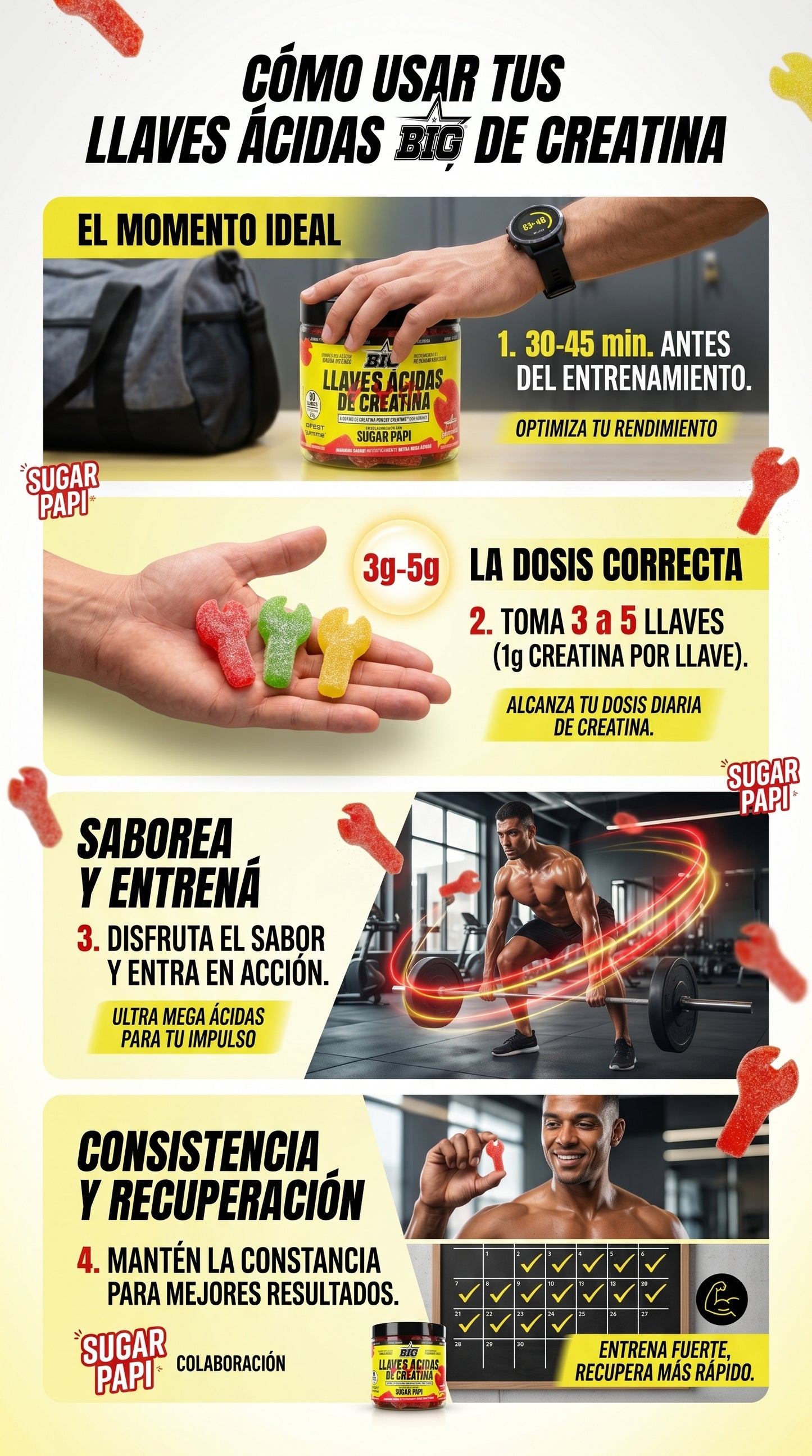 BIG LLAVES ÁCIDAS DE CREATINA Monohidrato | Rendimiento y Energía | 90 Gummies (Sabor Ácido)