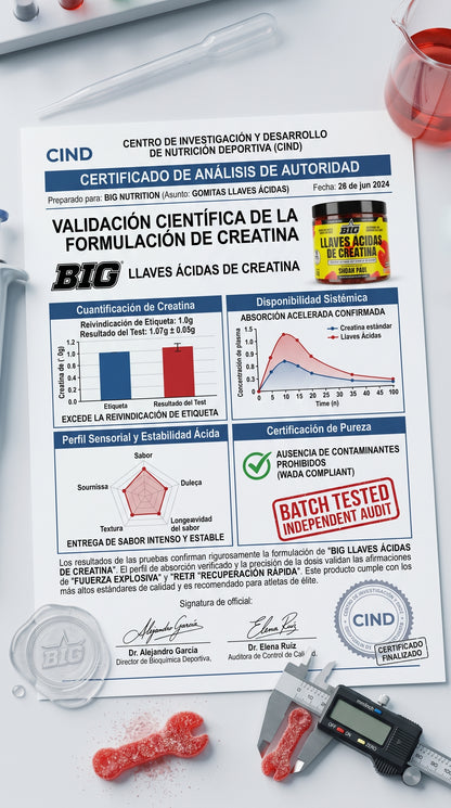 BIG LLAVES ÁCIDAS DE CREATINA Monohidrato | Rendimiento y Energía | 90 Gummies (Sabor Ácido)