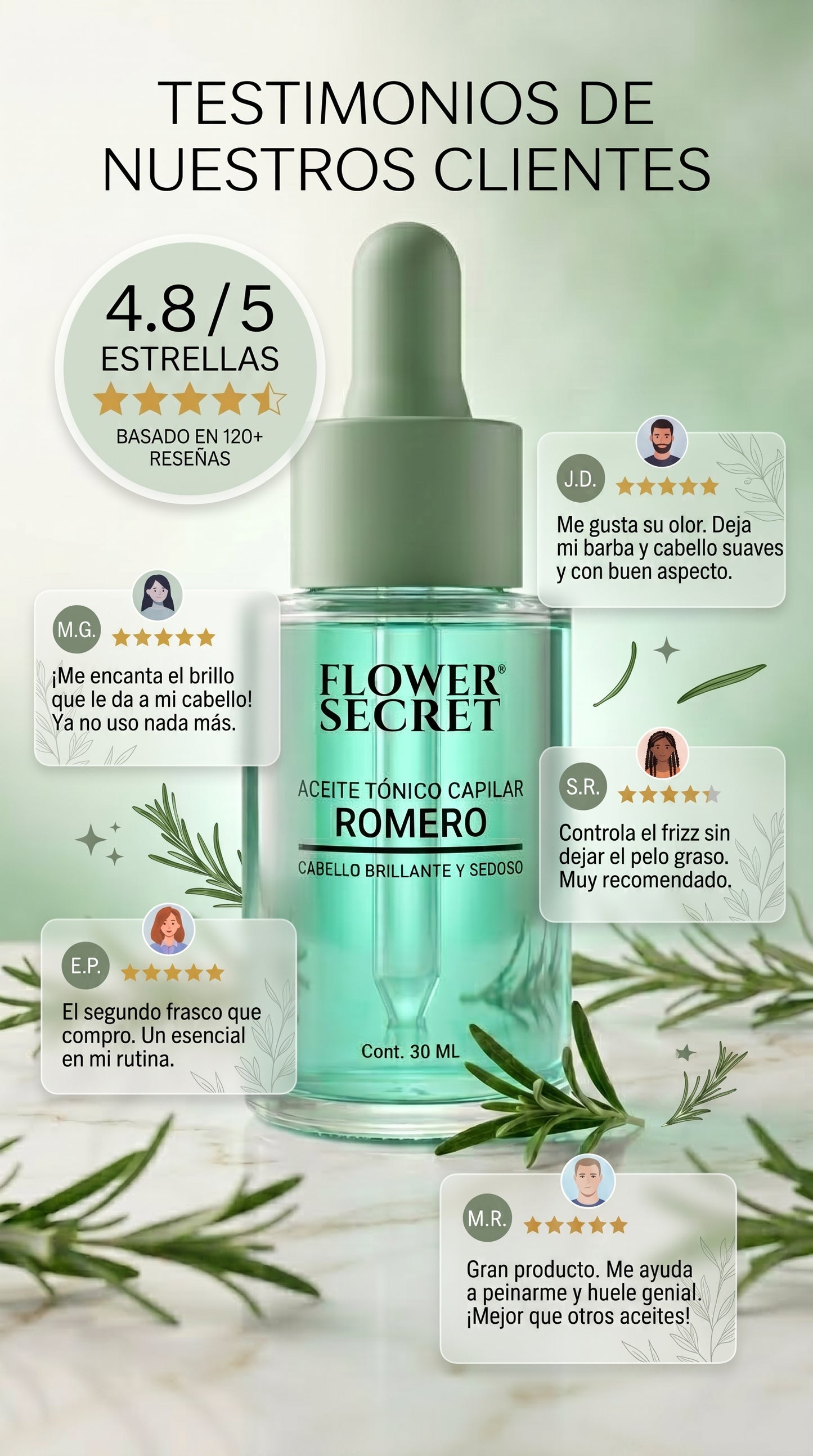 🌿✨ FLOWER SECRET ✨🌿 💇‍♀️🔥 ACEITE TÓNICO CAPILAR DE ROMERO 🔥💇‍♀️