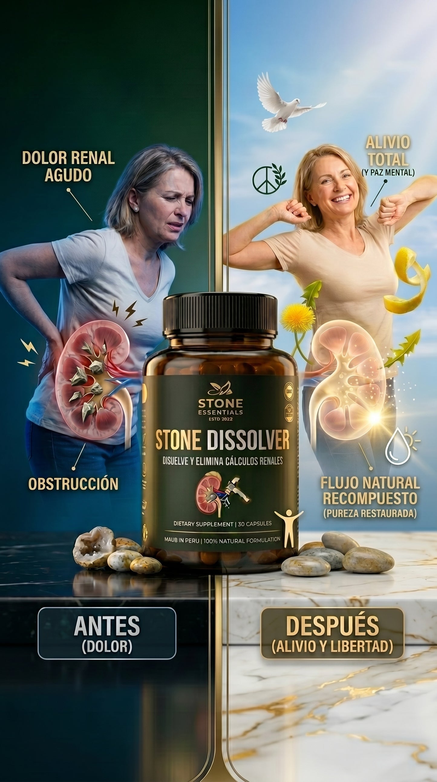 CANSADO DEL DOLOR POR CÁLCULOS RENALES? DALE A TU CUERPO EL APOYO QUE NECESITA STONE DISSOLVER