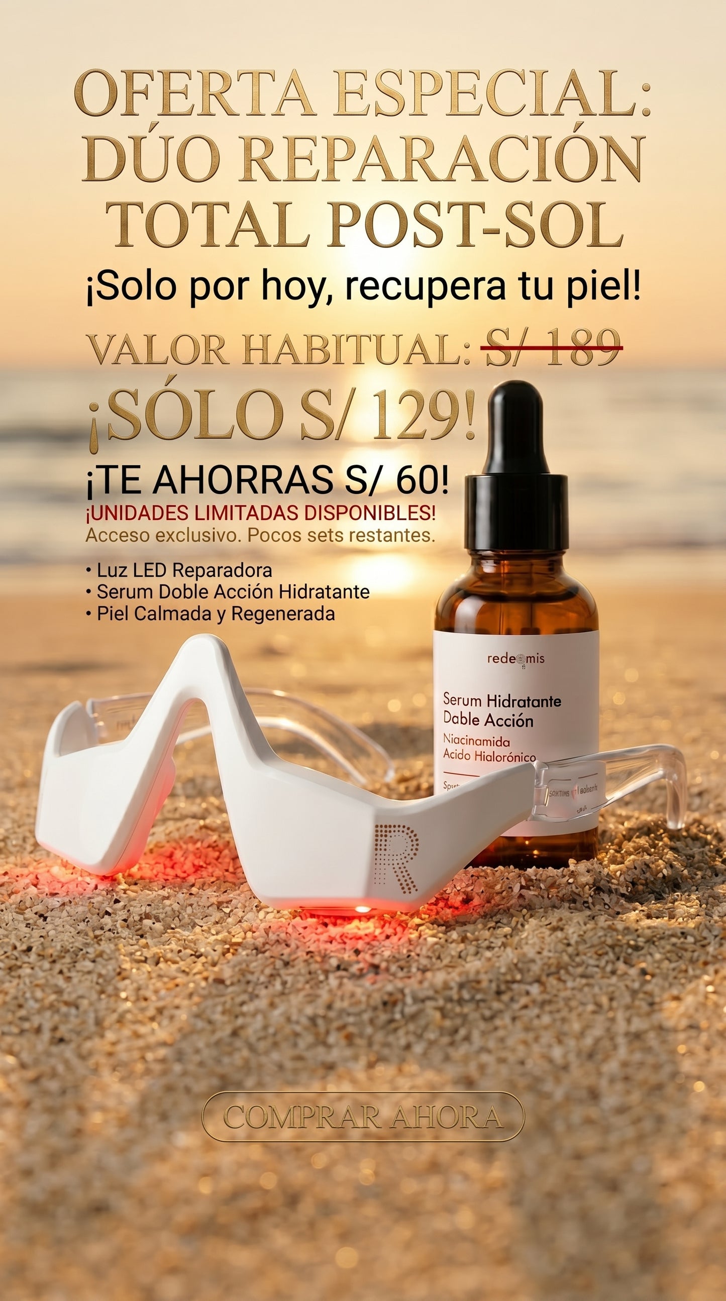 Kit completo · Listo para usar Gafas LED + Sérum Anti Ojeras y Bolsas