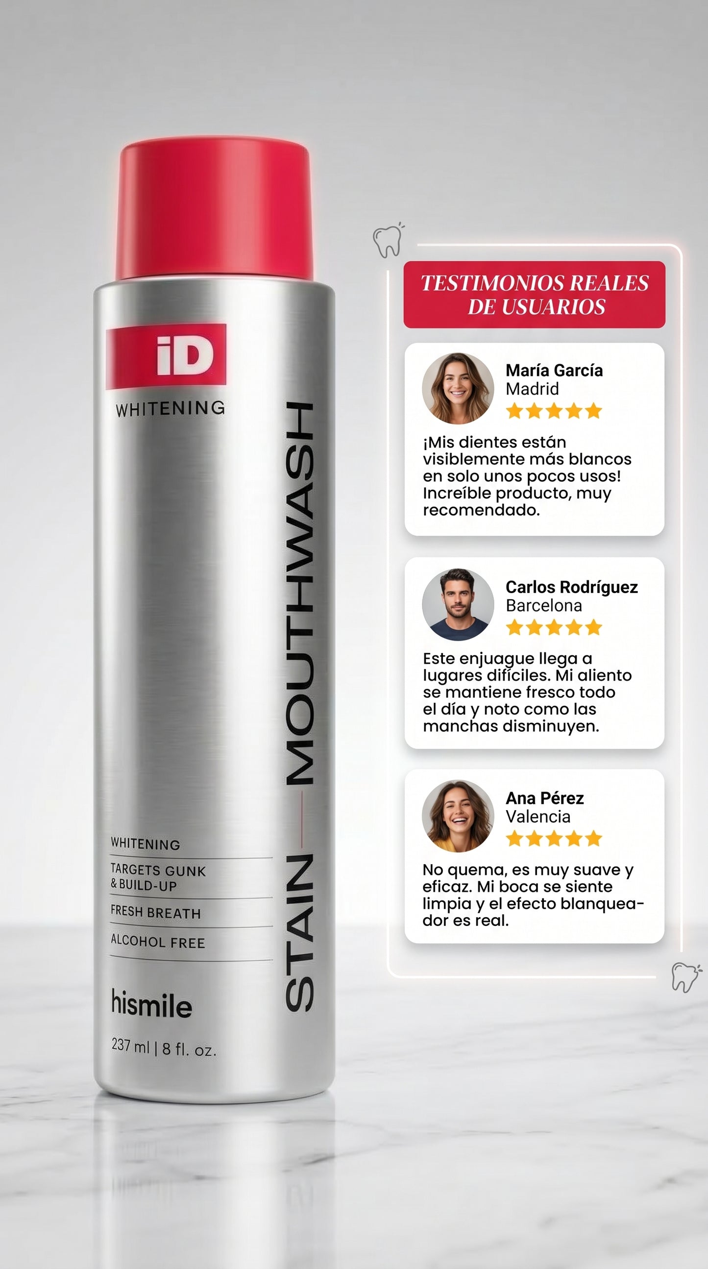 Hismile iD bain de bouche pour l'éclat des dents et pour un souffle frais aux huiles essentielles, 237 ml