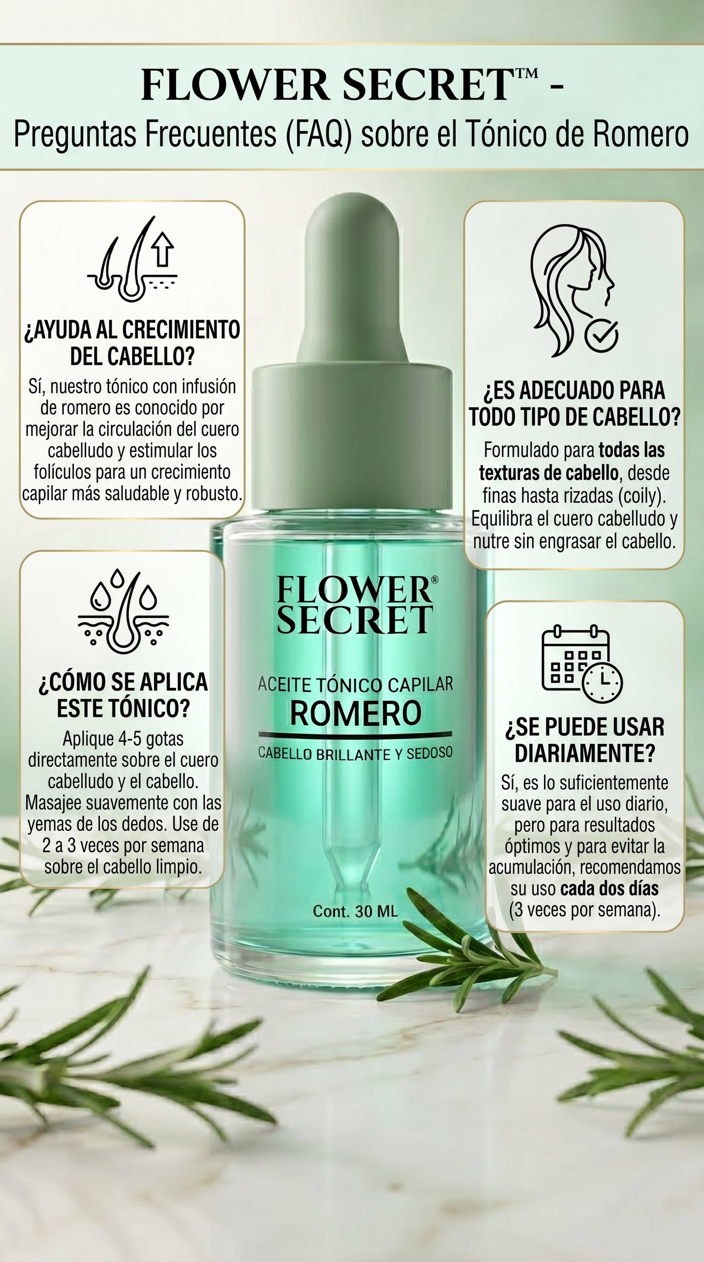 🌿✨ FLOWER SECRET ✨🌿 💇‍♀️🔥 ACEITE TÓNICO CAPILAR DE ROMERO 🔥💇‍♀️