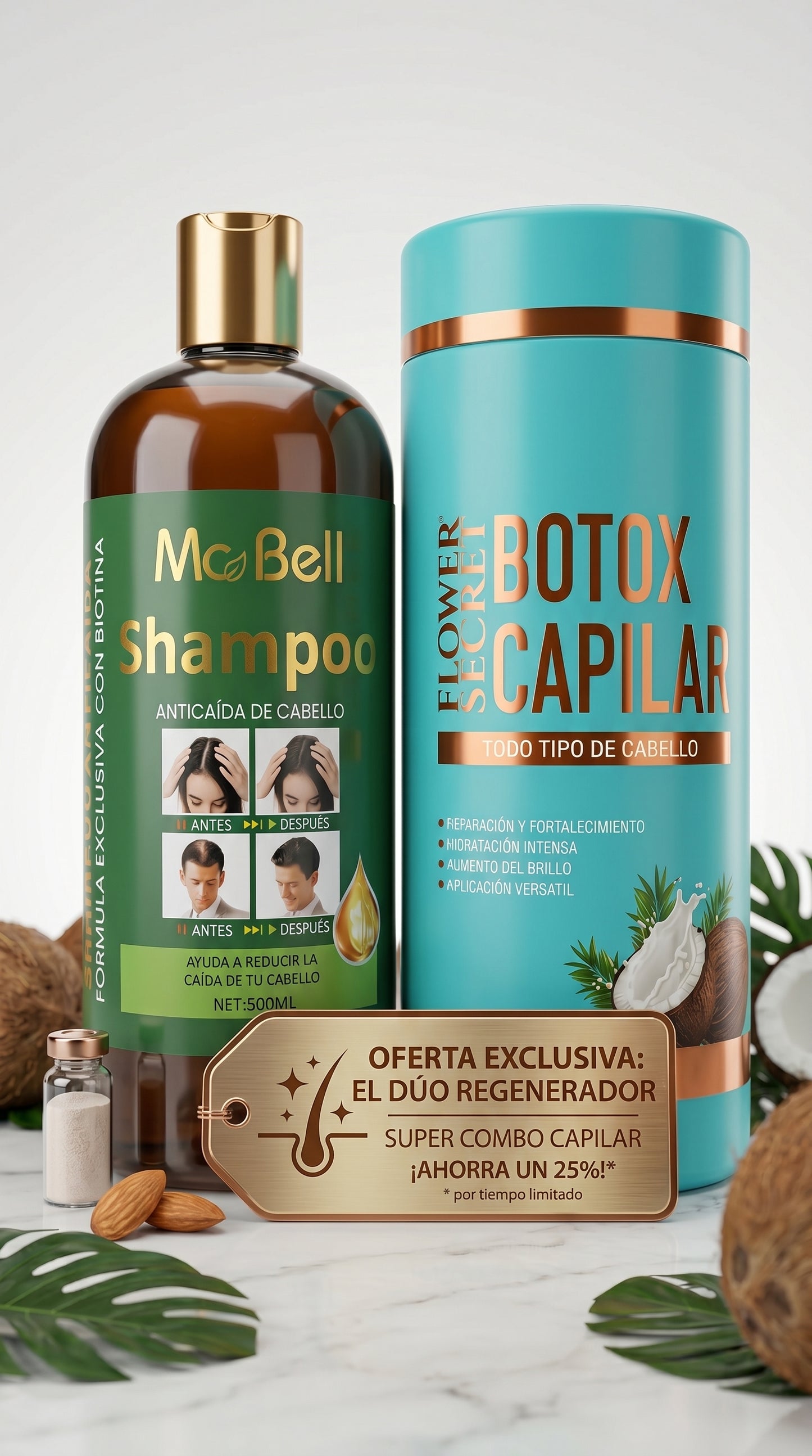 💖✨ ¡Transforma tu cabello con MCBELL + Botox Capilar Flower Secret! 💇‍♀️🔥 Reparación profunda y brillo extremo 😱